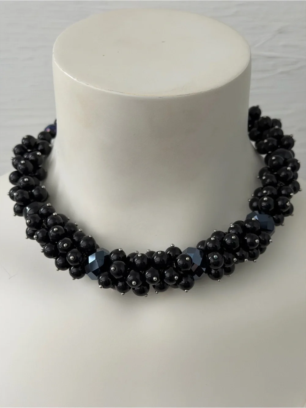 Black Cluster Beaded Choker Necklace